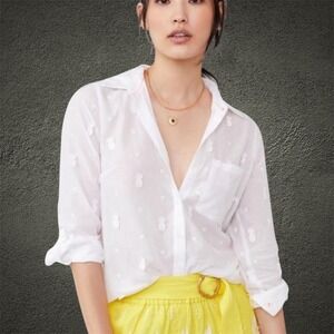 Maeve Anthropologie White Pineapple Embroidered Button Down Shirt Top Size 6